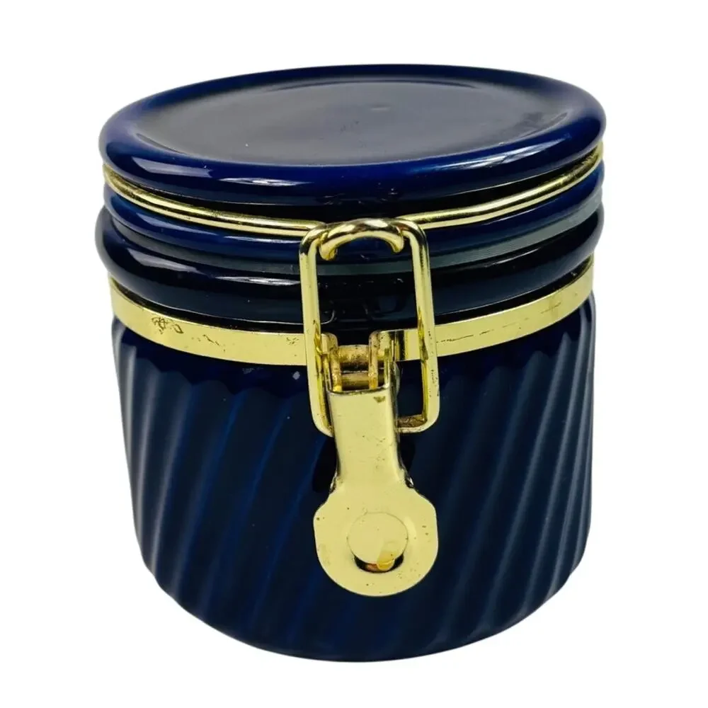 Royal Blue Canister Jar Gold Tone Clasp and Rubber Seal 4